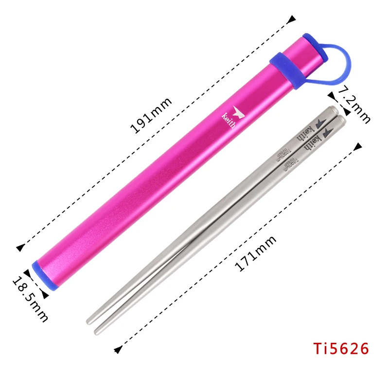 Keith Titanium Chopsticks Hollow Square Chopsticks Camping Traveling Picnic Food Sticks With Colorful Storage Tubes Ti5626