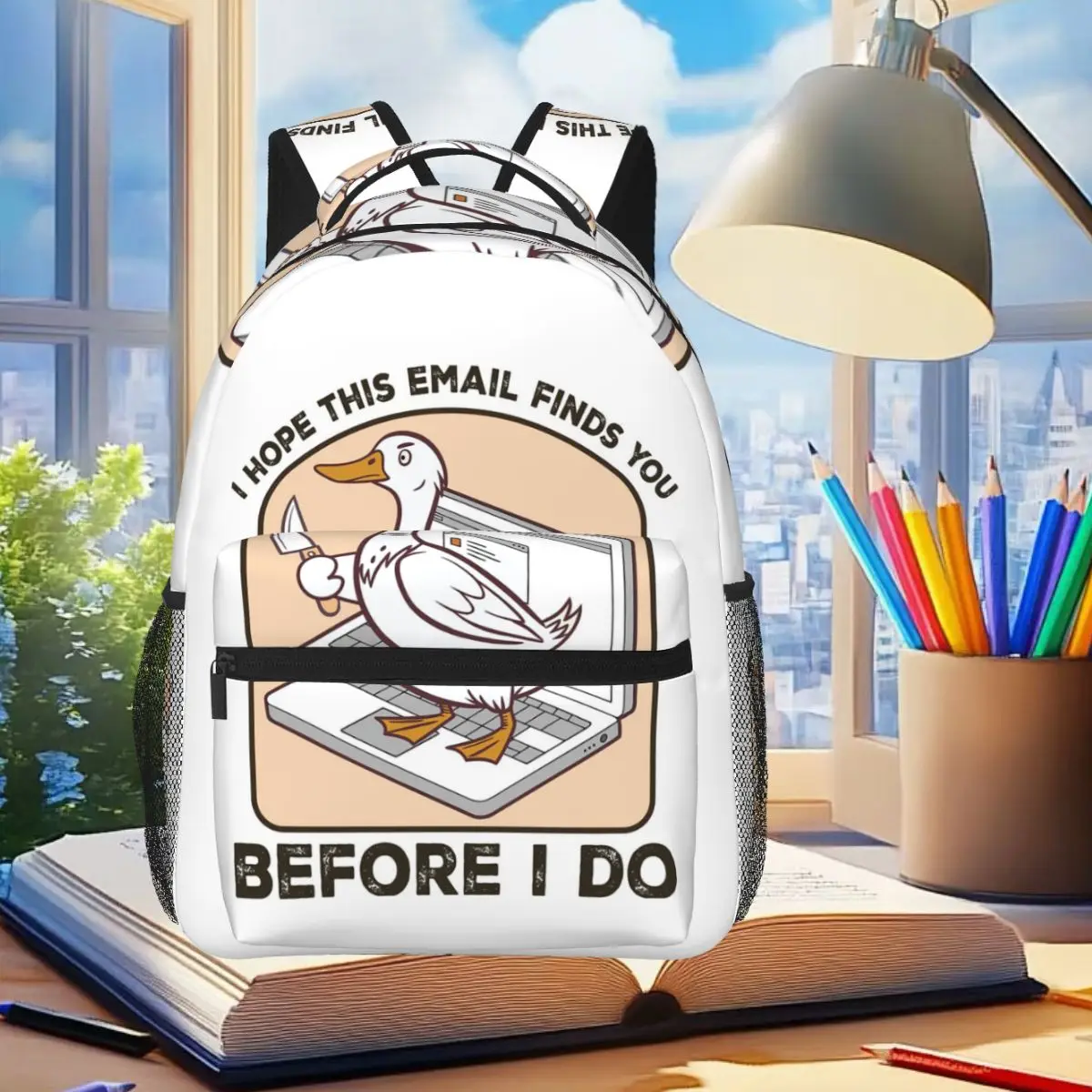 I Hope This Email Finds You Before I Do Goose Backpack Student Boys Girls BookBag Kids School Bag Shoulder Bags for Men Women