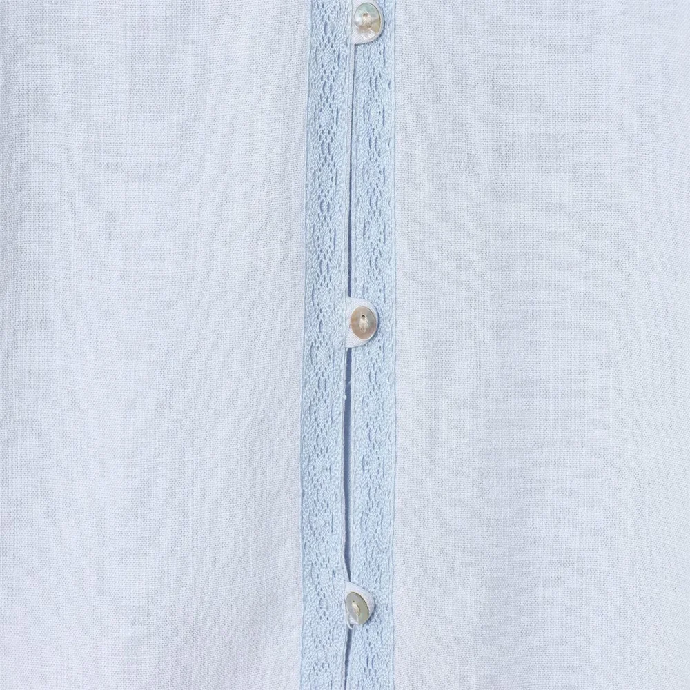 Damska jednokolorowa koronkowa krótka koszula z dekoltem w szpic i długimi rękawami, jednorzędowa, jesienna, nowa, modna koszula na co dzień