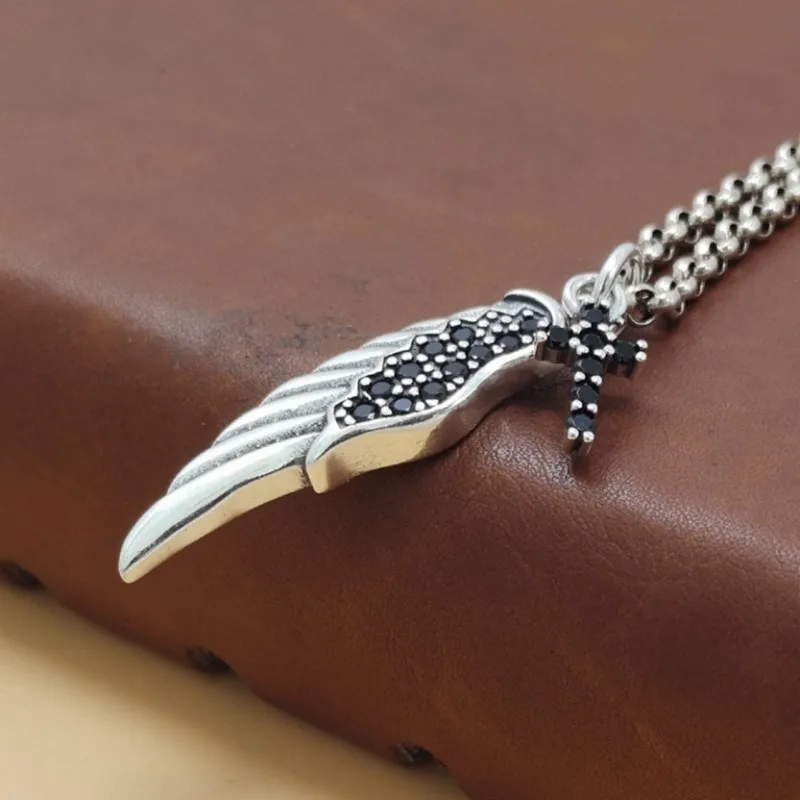 bocai-new-s925-sterling-silver-vintage-zircon-inlaid-cross-angel-wing-pendant-men's-and-women's-gift-fine-choice-jewelry