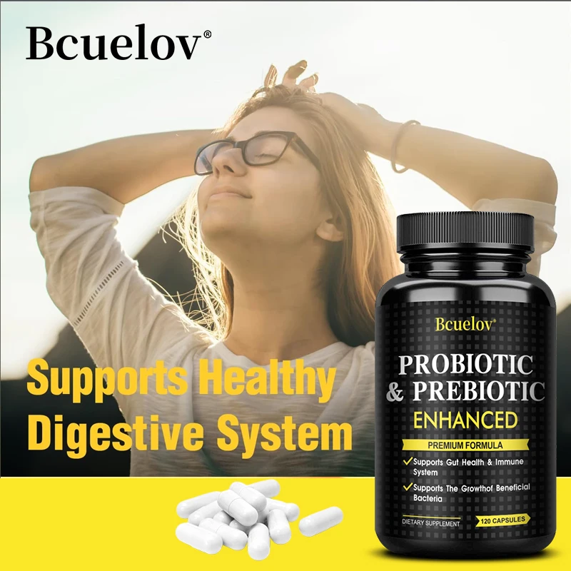 مجموعة بروبيوتيك بريبيوتيك من Bcuelov - تدعم نظام الهضم والمناعة الصحي، وتقليل الانتفاخ والحموضة، وإدارة الوزن