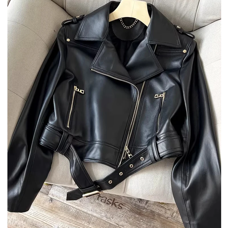 Giacche in Vera Pelle di Pecora di Alta Qualità per Donna, Moda 2026, Giacca Classica da Motociclista, Giacche Casual in Pelle da Biker Femminili