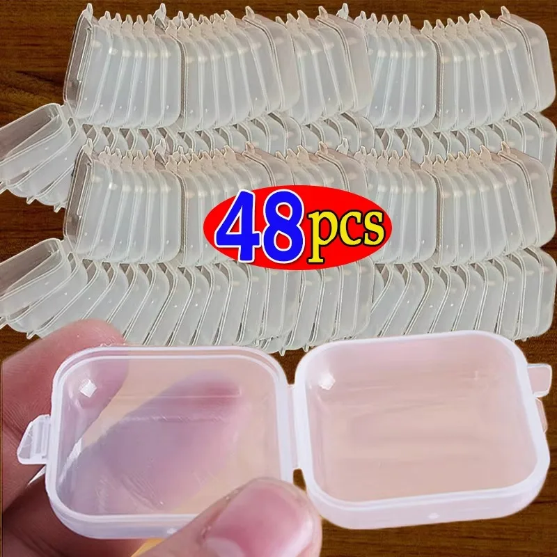 6/48pcs Mini Plastic Storage Containers Box Portable Pill Medicine Holder Storage Organizer Jewelry Packaging Case for Earrings