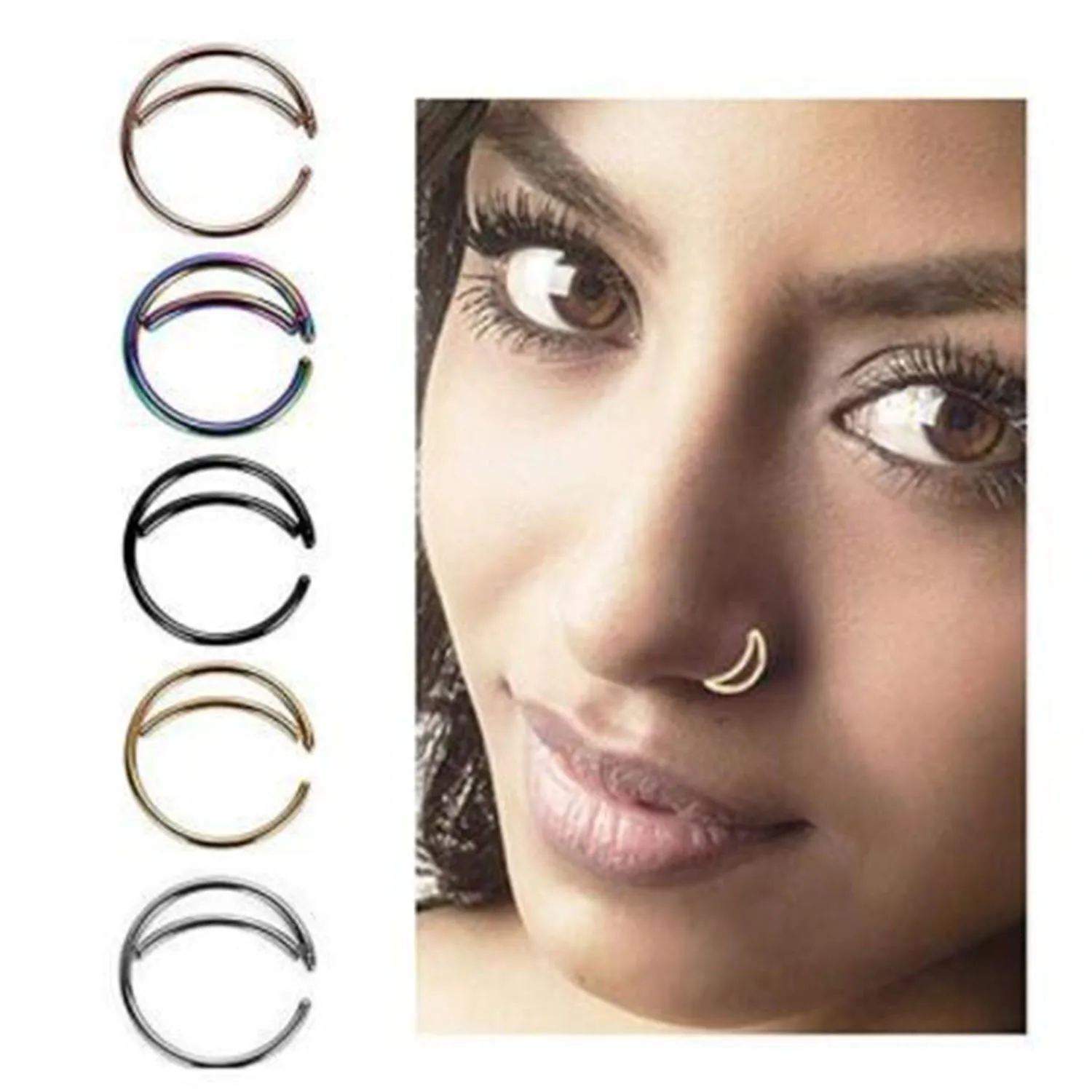 1PC Surgical Steel Nose Rings Septum Hoop moon shape Nostril Piercing Jewelry Tragus Cartilage Tragus Earring For Women Men