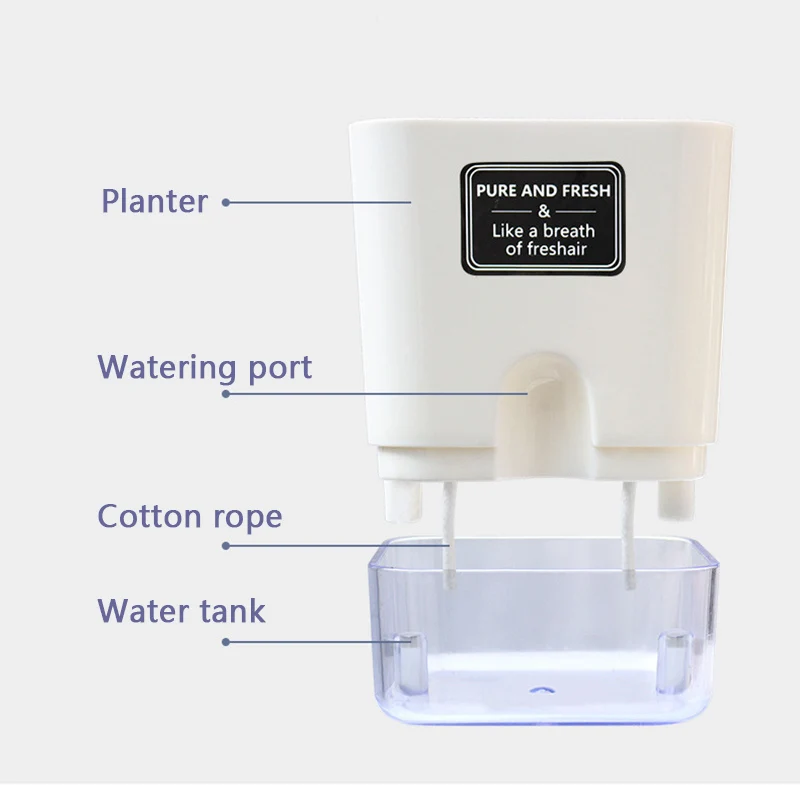 Rectangular Self Watering Flowerpot Cotton Rope Automatic Suction Planter Transparent Plastic Square Plants Pot