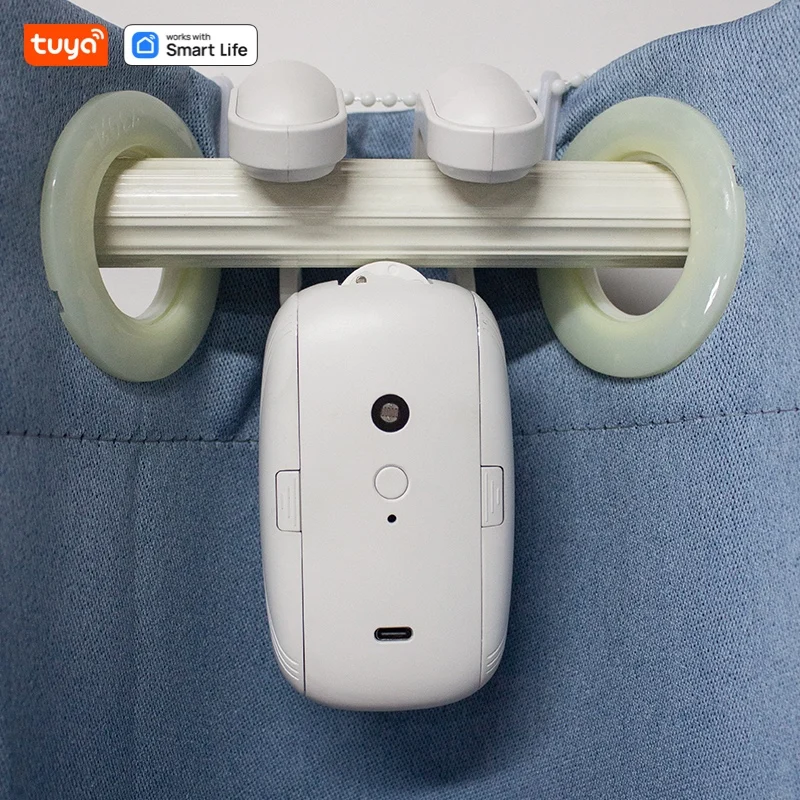 Tuya Smart Curtain Robot Roman Rod Track APP Short-range Control, hand-pull start, light/temperature sensitive closing