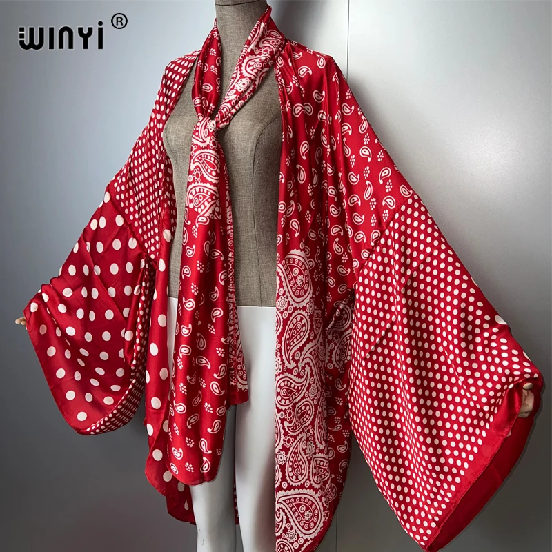 WINYI الصيف كيمونو موضة طباعة بوهو قفطان سترة أنيقة مثير ملابس السباحة الشاطئ مساء فستان الشاطئ يغطي للمرأة