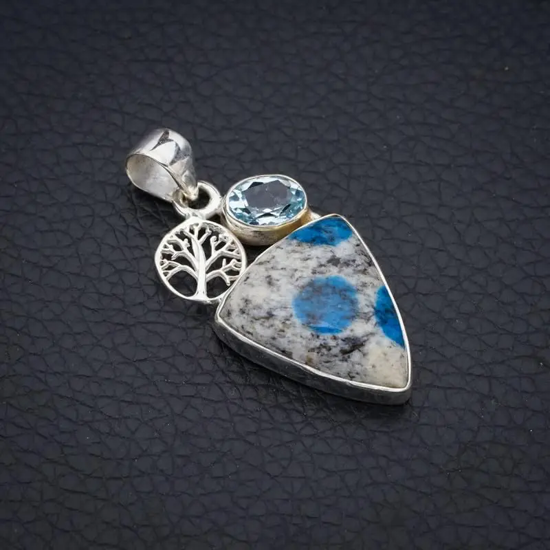 StarGems® Natural K2 Azurite Blue Topaz TreeHandmade 925 Sterling Silver Pendant 1.5