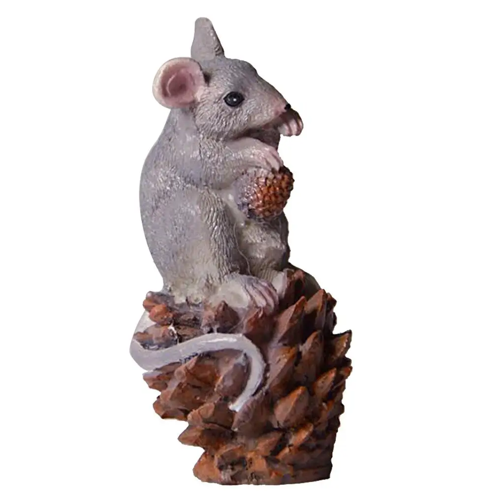 Gray Mouse Figurine Resin Sculpture Miniature Outdoor Garden Statue for Decoration Yard Accessories