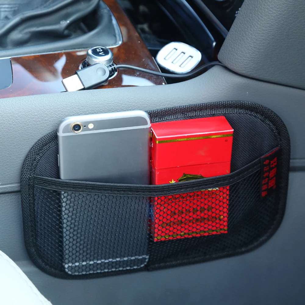 Universal Car Storage Bag Brand Stick-up Mesh Net Storage Bag Phone Holder Organizer Pouch Car Seat Back Organizer