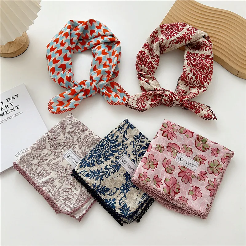 Sciarpa quadrata in cotone e lino da 68 cm Fazzoletto Primavera Estate Avvolgere la testa Fascia Turbante Bandana Decorazione Sciarpe Fazzoletto da