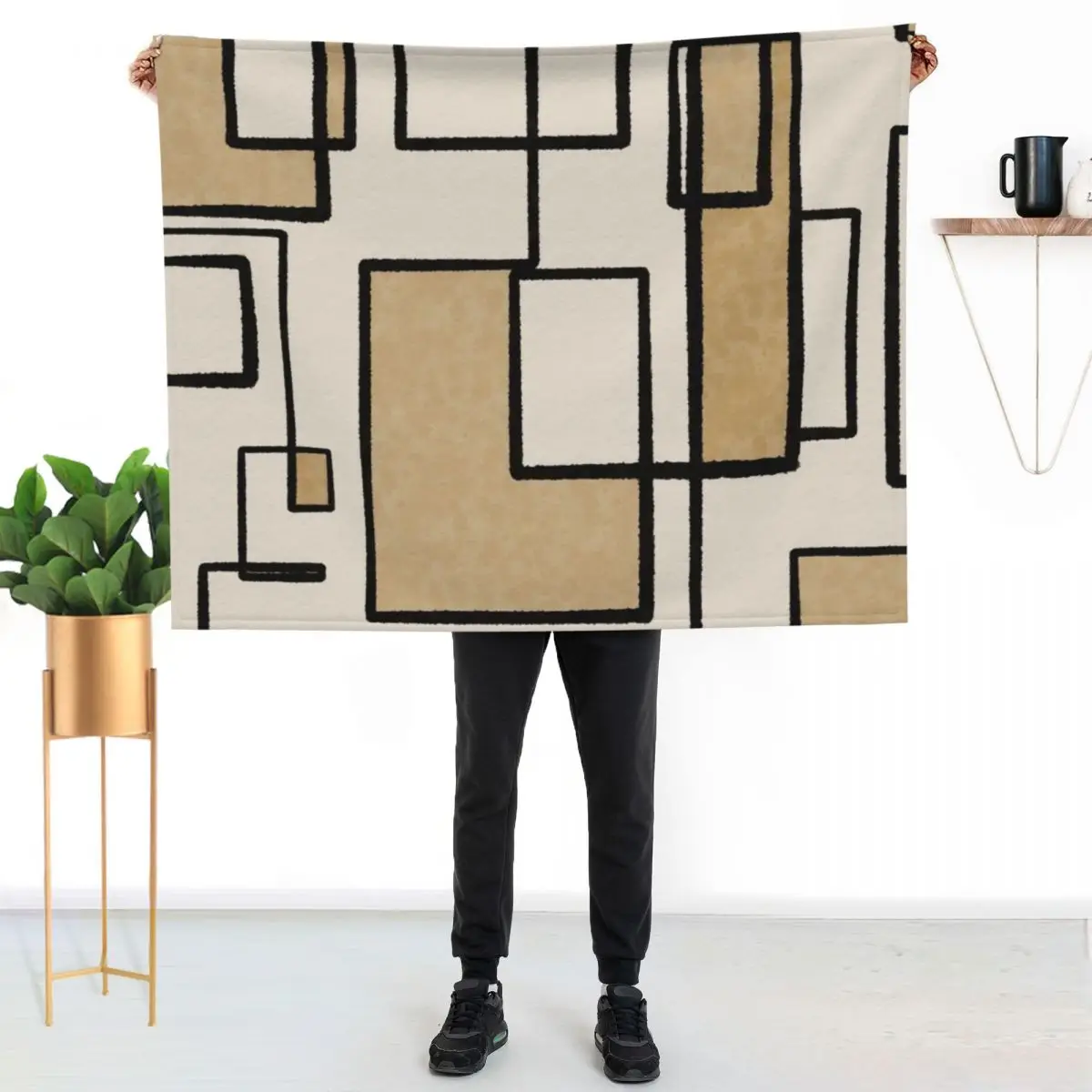 Piet Composition - Mid-Century Modern Minimalist Geometric Abstract Throw Blanket Ultra Plush Cozy Blanket for Napping Sleeping