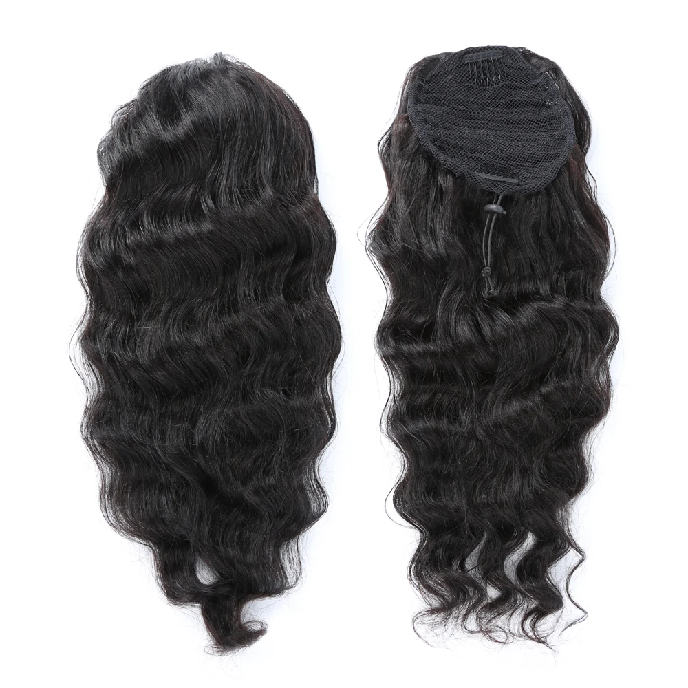 Water Wave Ponytail Human Hair Brazilian With Afro Clip In Hair Extensions 28 Inches Remy Water Wave Drawstring Ponytail