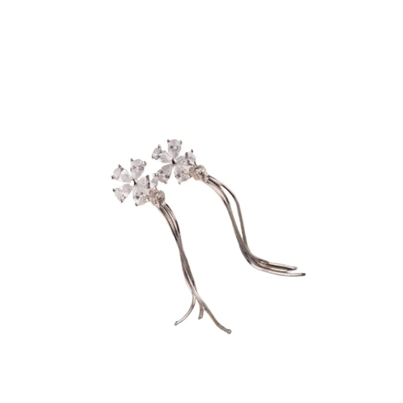 925 Sterling Silver Zircon Flower Stud Earrings Fashionable Exquisite Fringed Pendant High End Design Elegant Earrings for Women