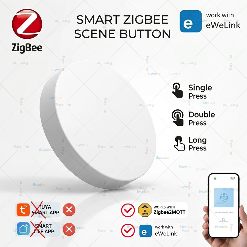 Zigbee Smart Push Button Wireless Switch Battery Powered Remote Control Automation Scenario Switch work with Zigbee2MQTT Ewelink