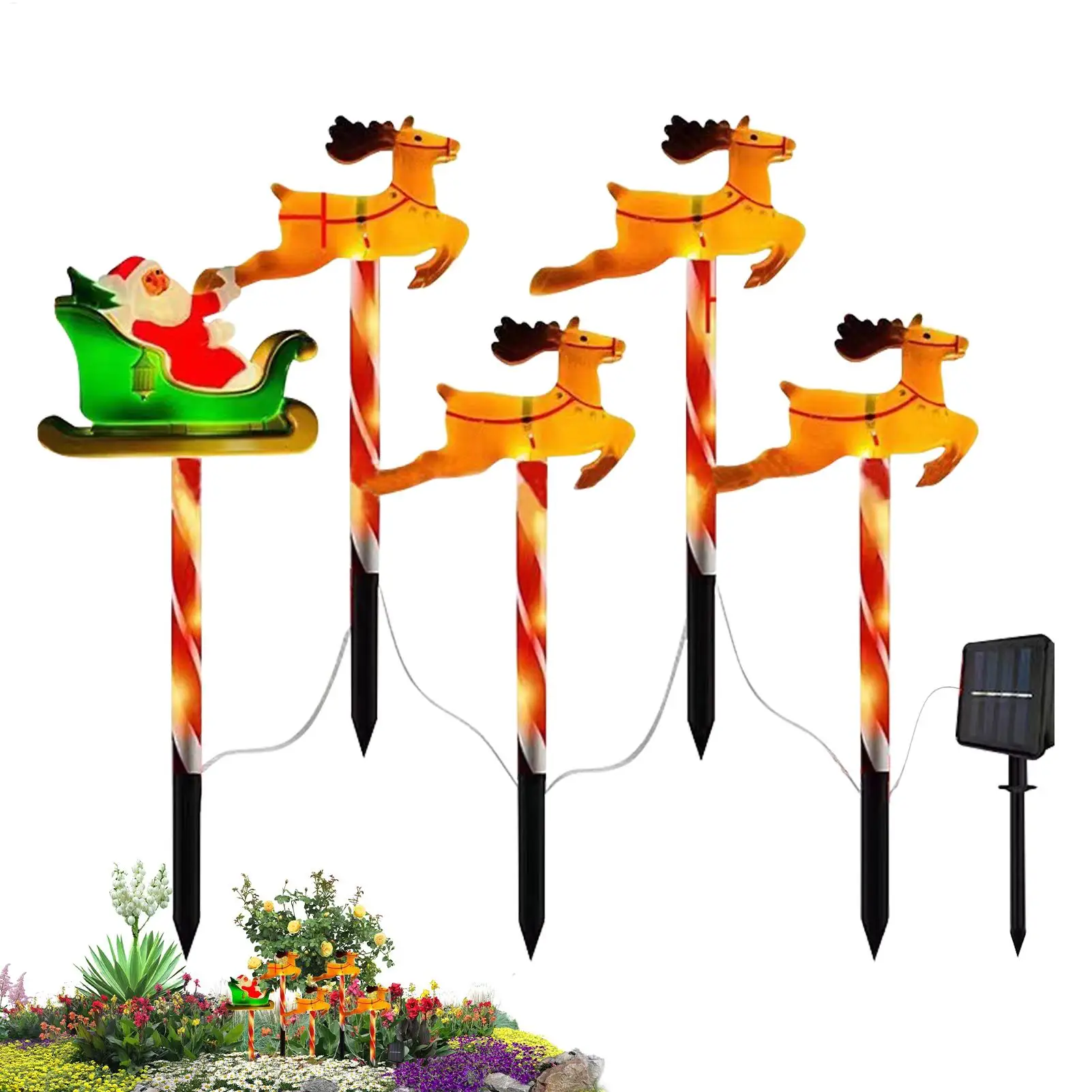 أضواء عيد الميلاد الشمسية في الهواء الطلق 5X الأيائل تصميم LED أضواء المسار حصة مقاوم للماء زينة عيد الميلاد لساحة فناء الحديقة