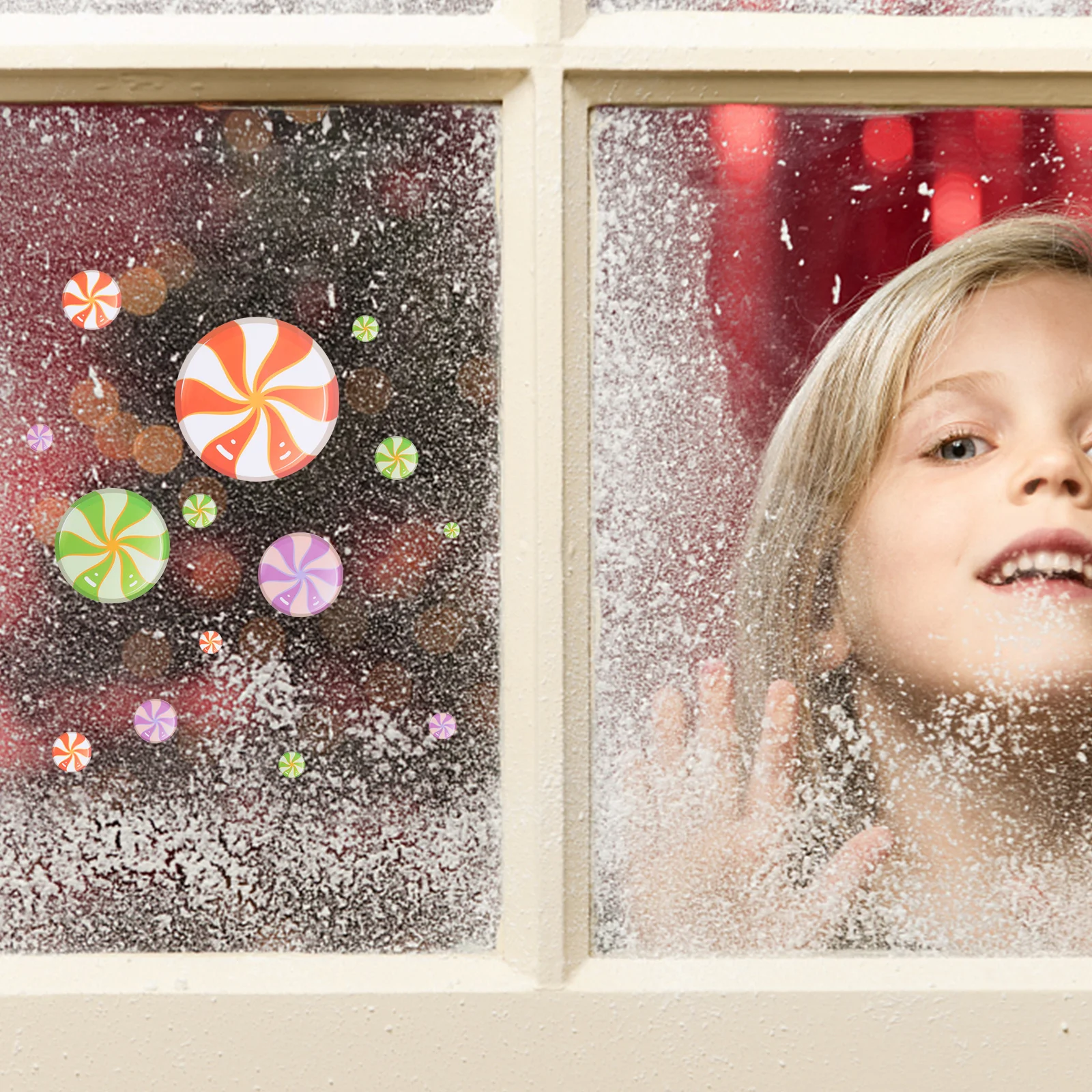 

8 Sheets Christmas Window Decals Candy Pattern Removable Static Clings for Glass Shop Window Holiday Party Decorations