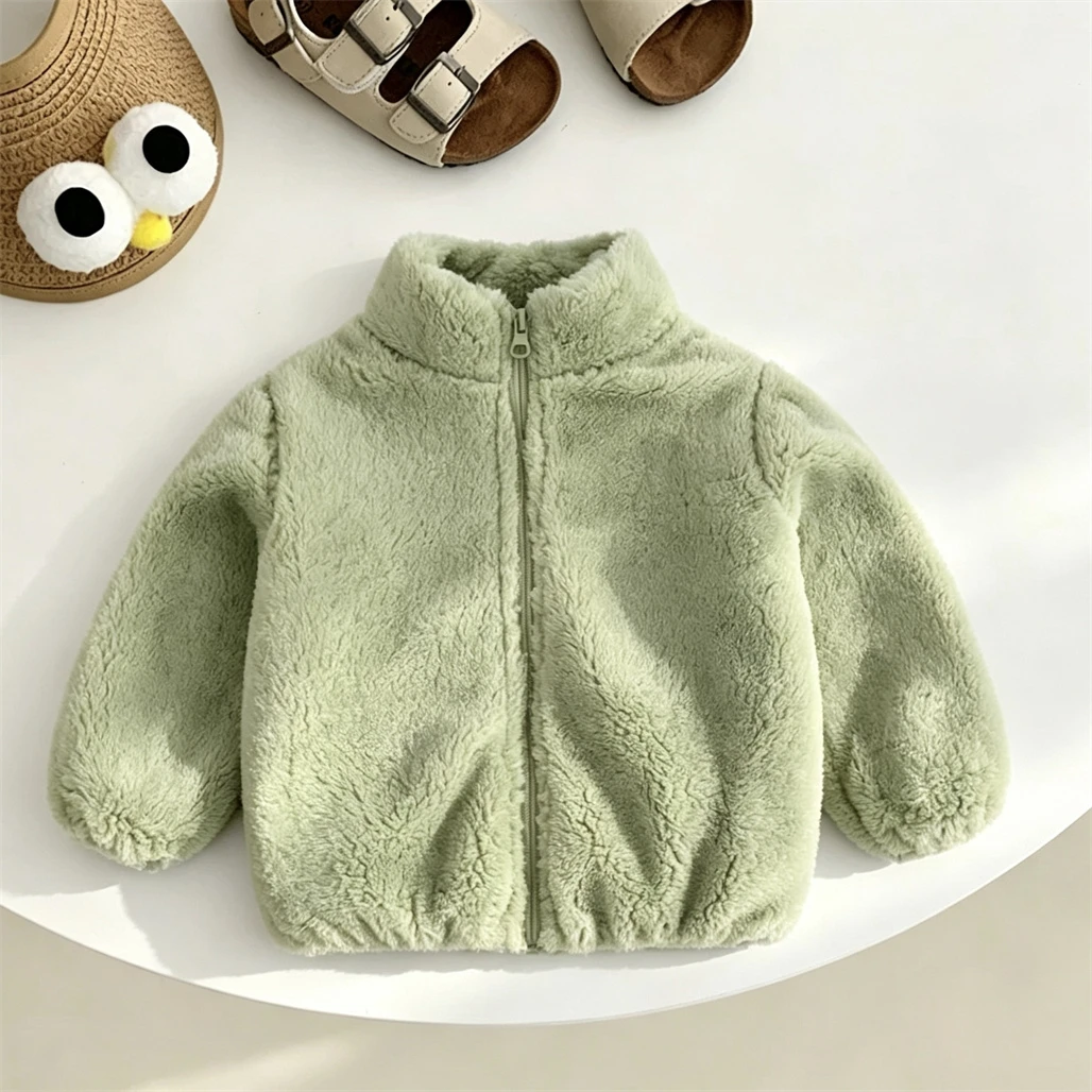 Autumn/Winter Plush Outerwear Warm Outfits For Baby Boys And Girls Double-sided Thin Velevt Coats Simple All-match Clothing