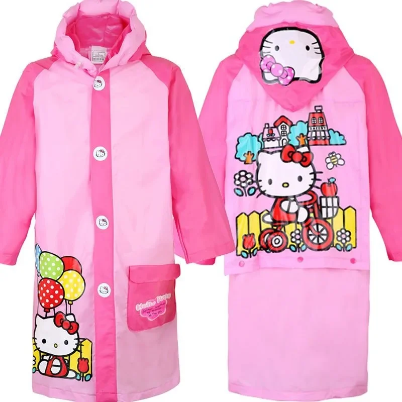 Hello Kitty new kawaii children's raincoat with school bag poncho student children creative whole body new durable rain gear