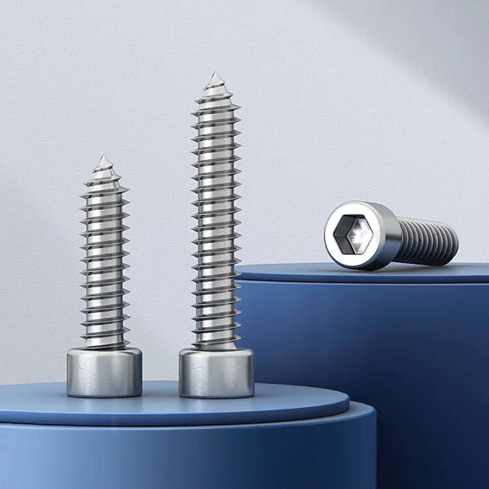 10-100pcs A2-304 Stainless Steel Allen Wood Screws M1.7 M2 M2.3 M2.5 M3 M3.5 M4 M5 M6 Hexagon Socket Cup Head Self Tapping Screw