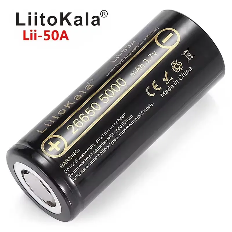 100% New Original LiitoKala lii-50A 26650 5000mah lithium battery 3.7V 5000mAh 26650-50A rechargeable battery suitable for flash