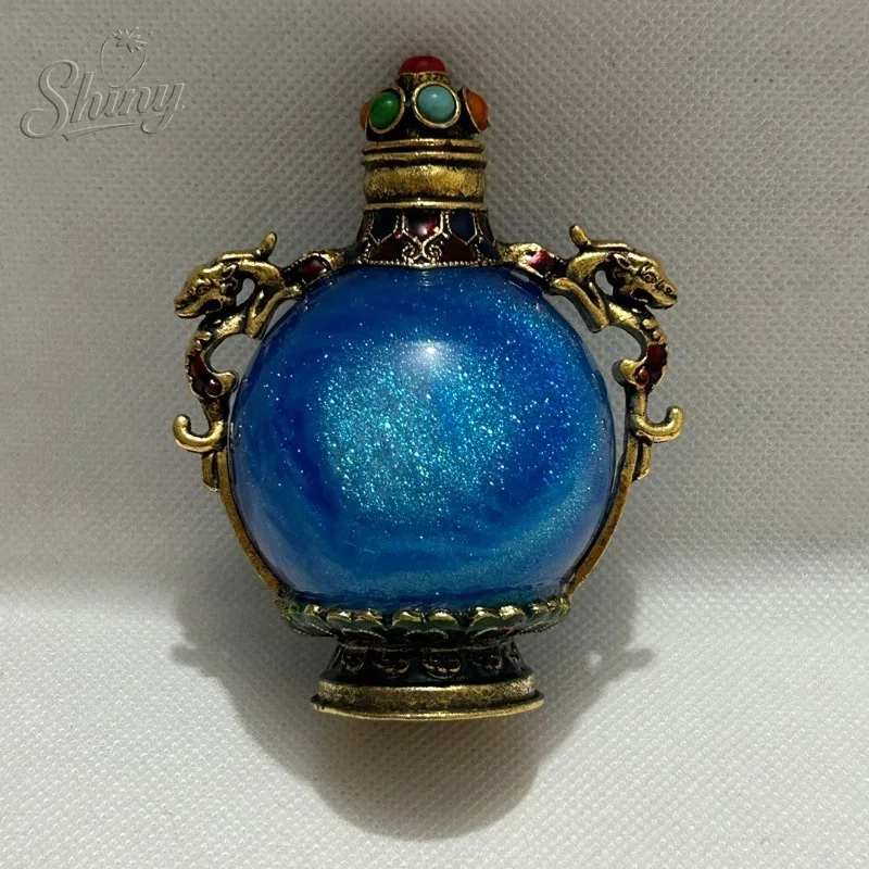 

Starry Blue Tibetan Snuff Bottle Antique Handicraft Handheld Item