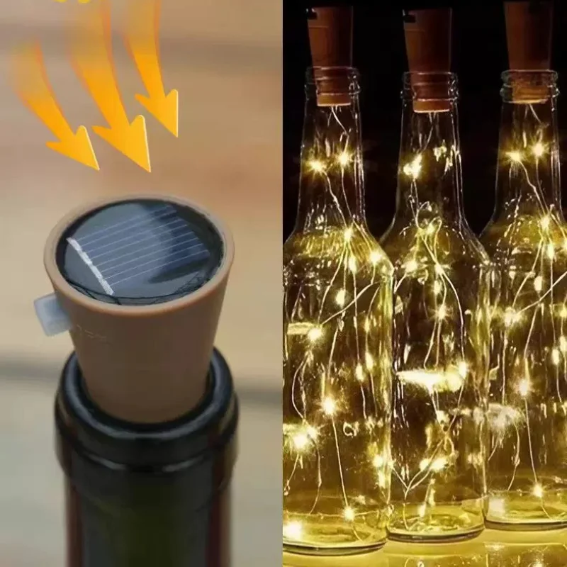 1M Solar Wine 2M Bottle Cork LED Copper Wire String Light – DIY Decorative Lighting for Holidays, Weddings, and Patio Ambiance