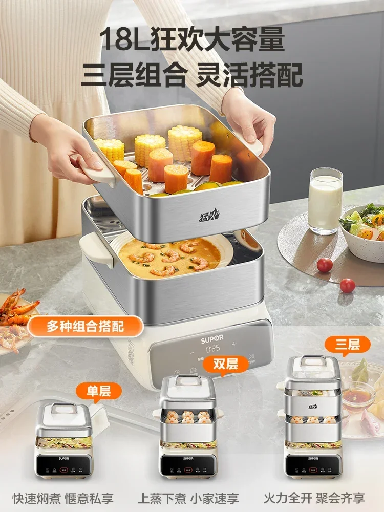 220V Versatile Electric Food Steamer with High Heat and Large Capacity for Multi-Function Cooking