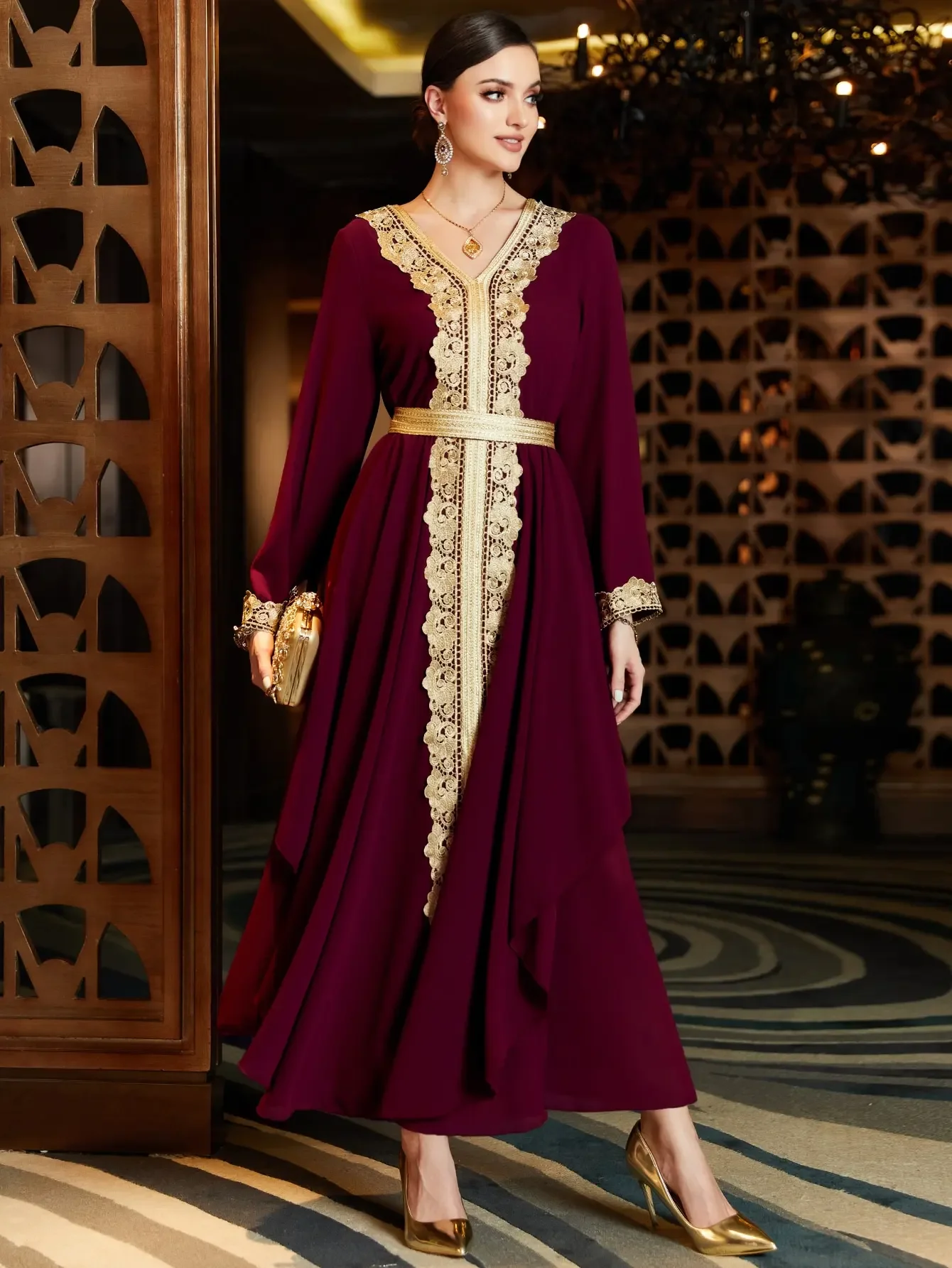 Eid Muslim Dress for Women Abaya Jalabiya Morocco Party Dresses Dubai Abayas Kaftan V Neck Islam Vestidos Arab Long Robe 2023