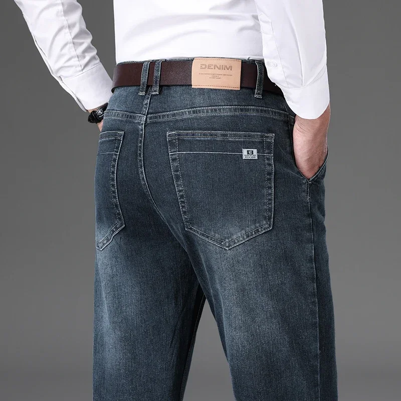 2025 New Men's Straight Denim Pants Autumn Brand Clothes Black Blue Gray Jeans Classic Washed Stretch Cotton Business Casual