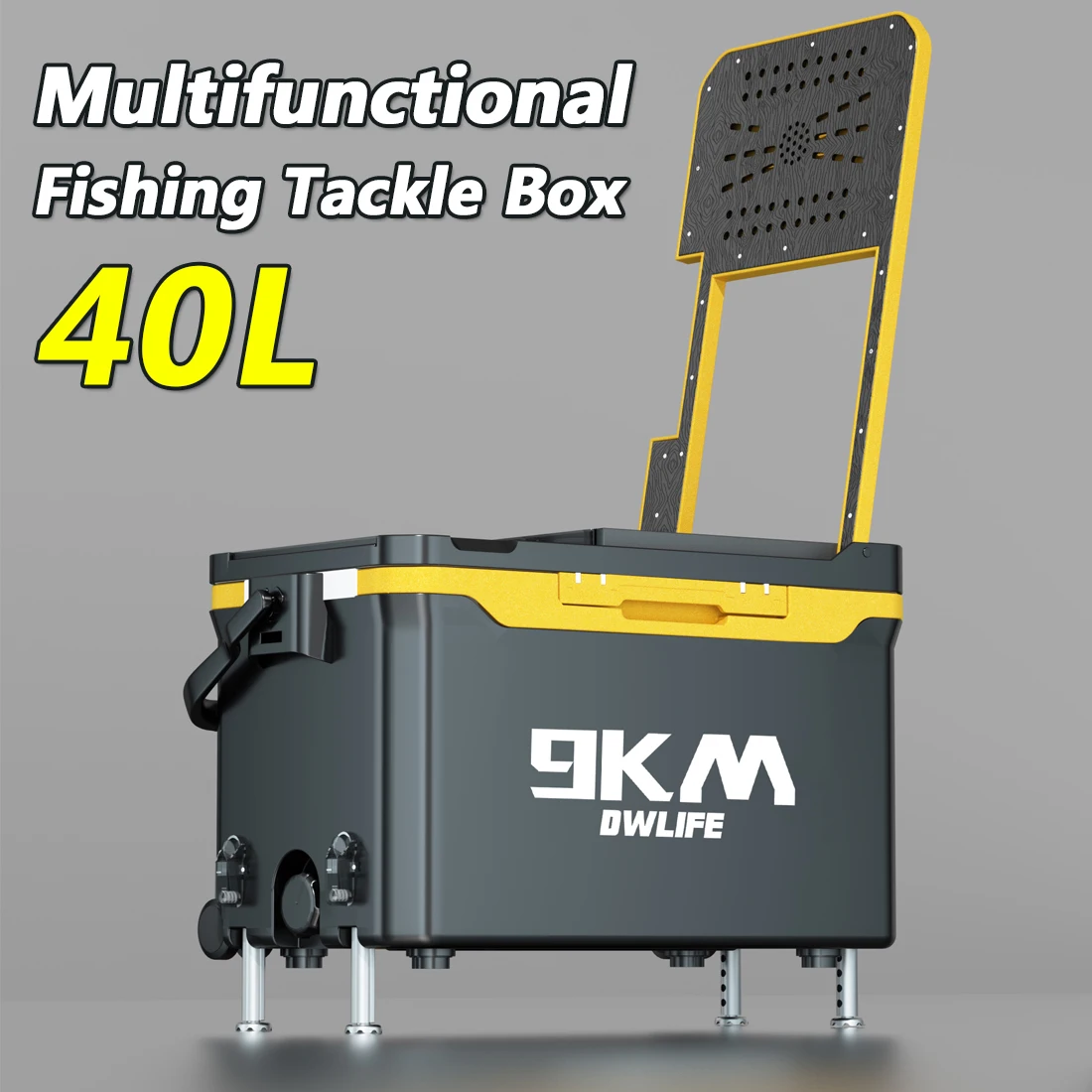 9KM 40L Multifunctional Fishing Tackle Box Fishing Bucket Storage Tackle with Liftable Legs and Wheel Fishing Storage Equipment