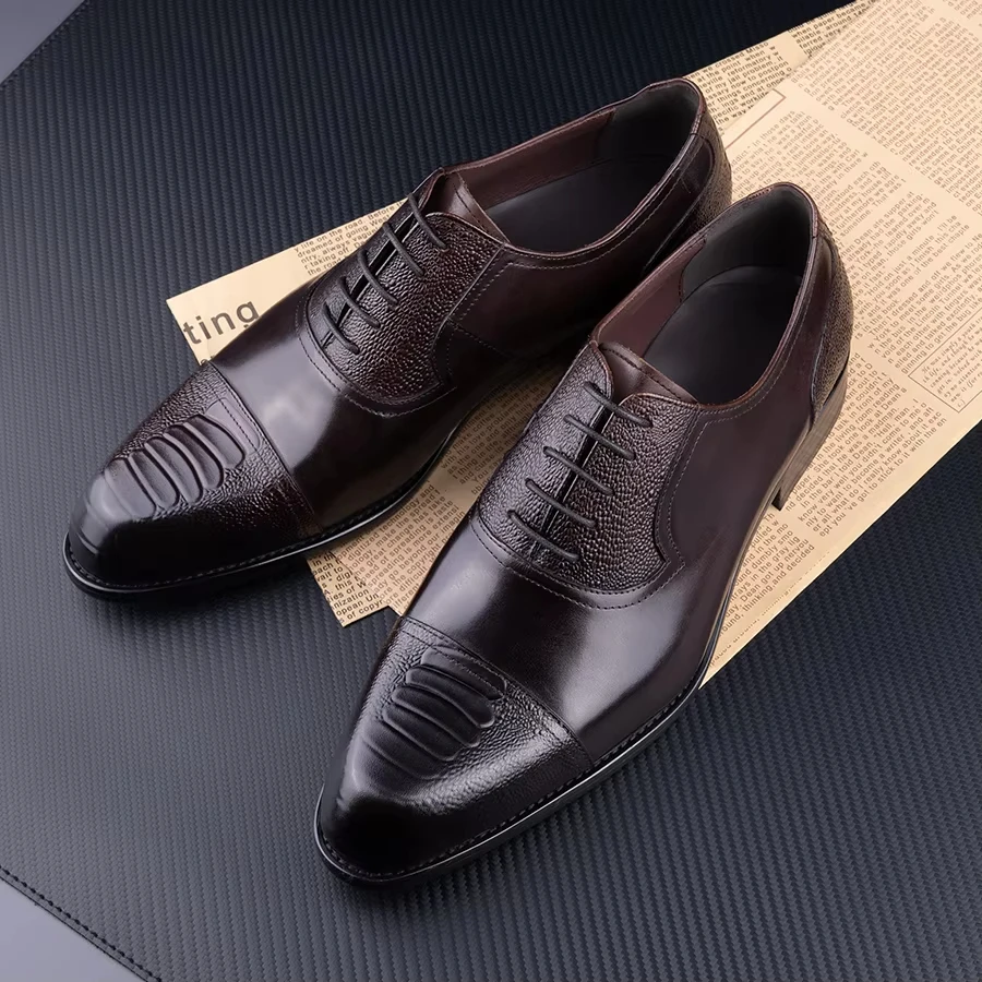 

High Quality Handcraft Mens Leather Shoes Designer Printing Classic Oxfords Men Wedding Dress Shoe Office Wear Increasing