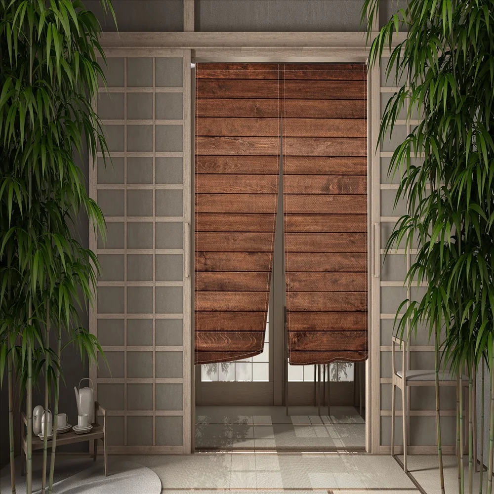 Japanese Noren Doorway Door Curatin Brick Wooden Board Texture Partition Curtain Kitchen Bedroom Door Decoration Half Curtain