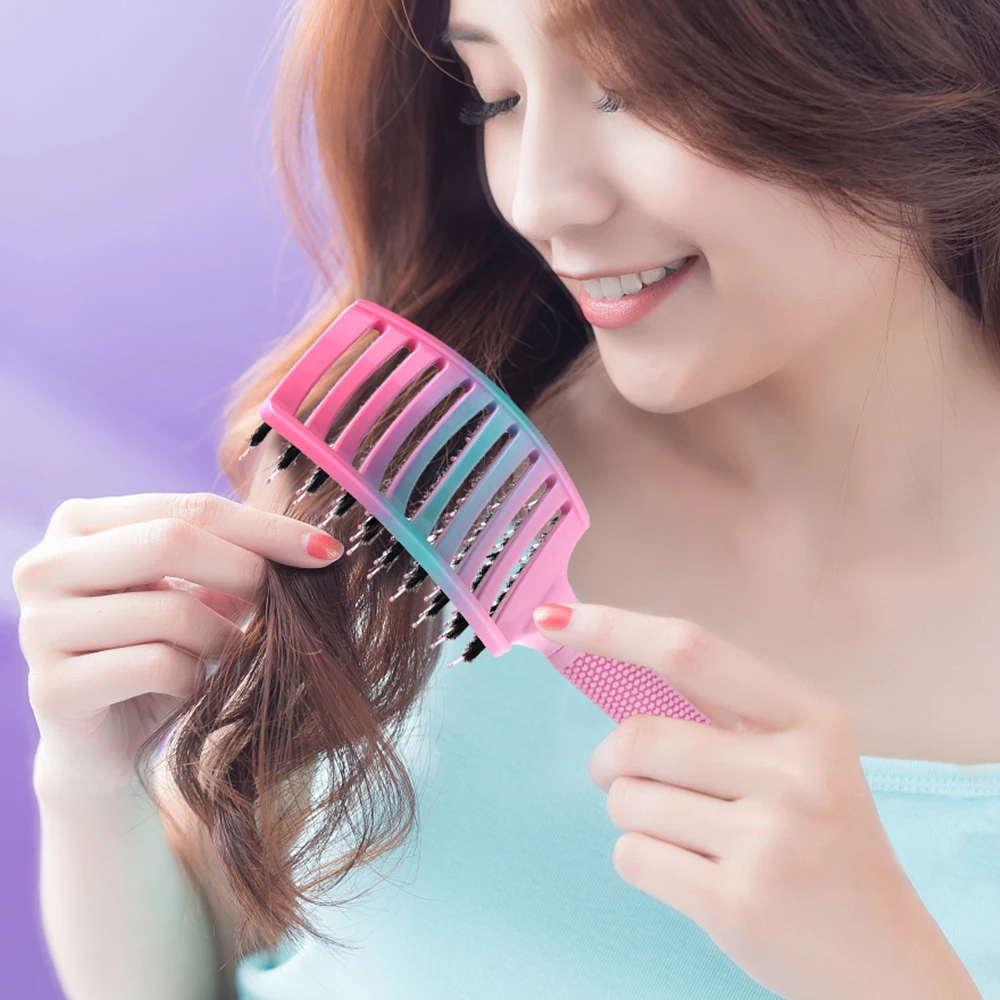 Barber Hair Brush Scalp Massage Comb Women Nylon Pig Sideburns Wet Curly Hair Brush for Salon Hairdressing Styling Tools ﻿