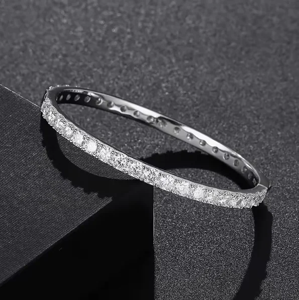 4mm D Color Simulated Moissanite Bangle For Women S925 Sterling Silver Sparkling Hand Bracelet Plated 18K White Gold Jewelry