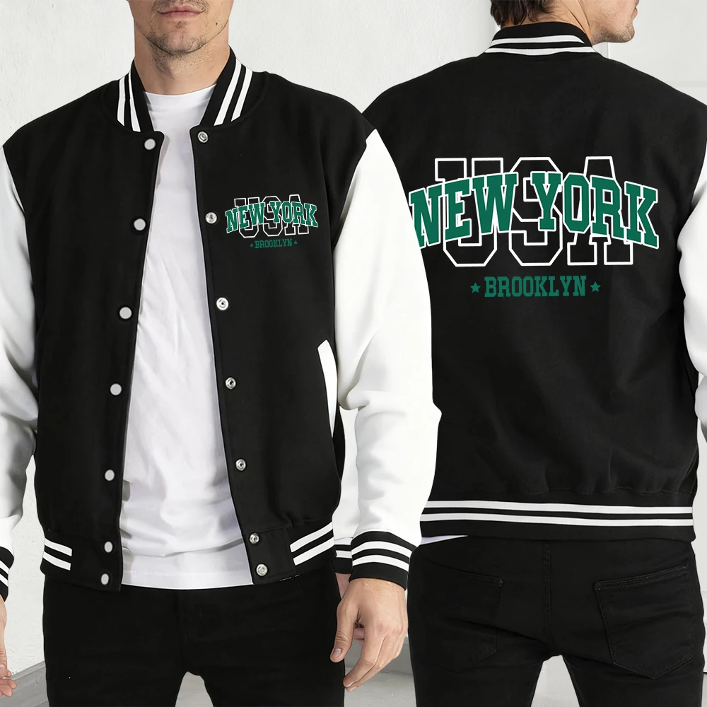 

США Нью-Йорк Brookl Yn Мужская уличная одежда Хип-хоп Флисовые куртки с карманами Свободная мужская одежда Повседневная ретро Мужской бейсбольный трикотаж Пуловер