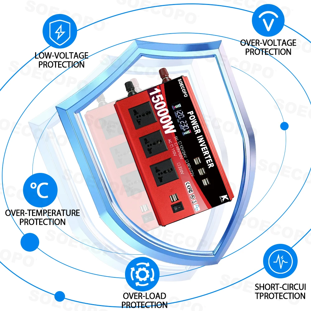SOECOPO 15000 واط مجموعة النظام الشمسي 2*200 واط الألواح الكهروضوئية 12 فولت 24 فولت إلى 110 فولت/220 فولت العاكس 100A تحكم شرفة محطة توليد الطاقة
