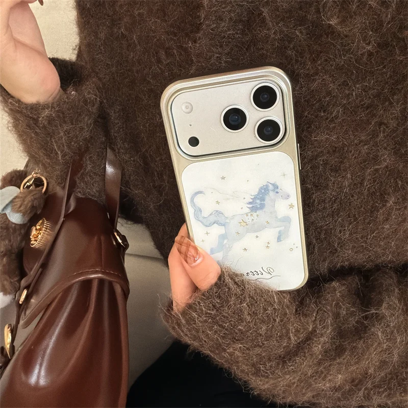 Модный чехол для телефона с милым мультяшным пони для iPhone 16 17 Pro 14 15 Pro Max, защитный противоударный чехол для iPhone 17