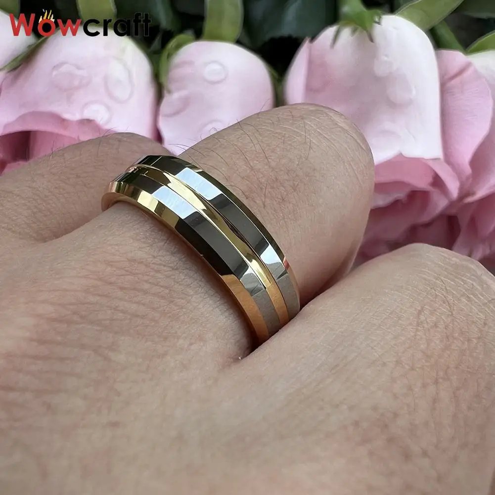 Two Tone Gold Plated Tungsten Finger Ring for Men Women Fashion Engagement Wedding Band