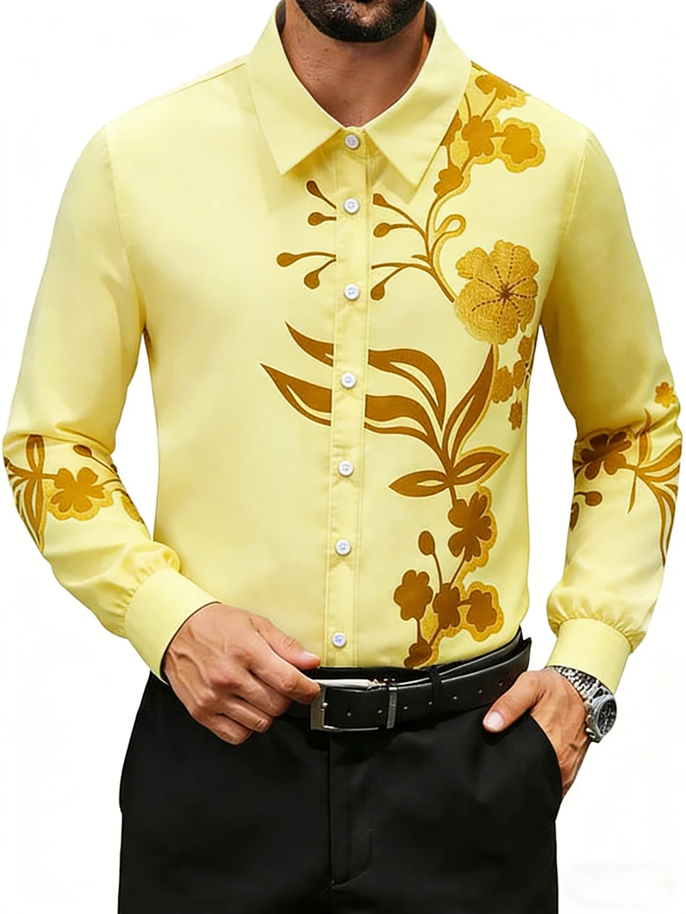 2026 Men's Casual Long Sleeve Shirt High Definition Natural Plant 3D Printed Shirt Hawaiian Outdoor Social Party Men's  Clothing