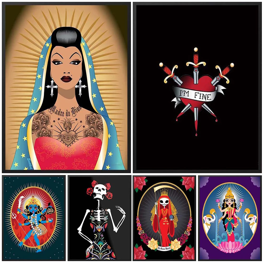 

Religion Virgin Mary Shiva Parvati Cartoon Wall Pictures For Living Room Nordic Poster Wall Art Canvas Painting Unframed