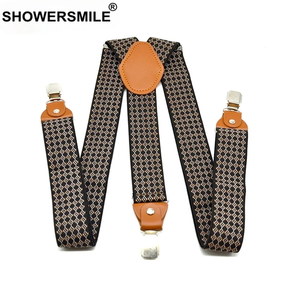 

SHOWERSMILE Vintage Suspenders Pants Men Polka Dot Male Trouser Belt Y Back Braces Male 3 Clips Pants Straps Adult Suspenders