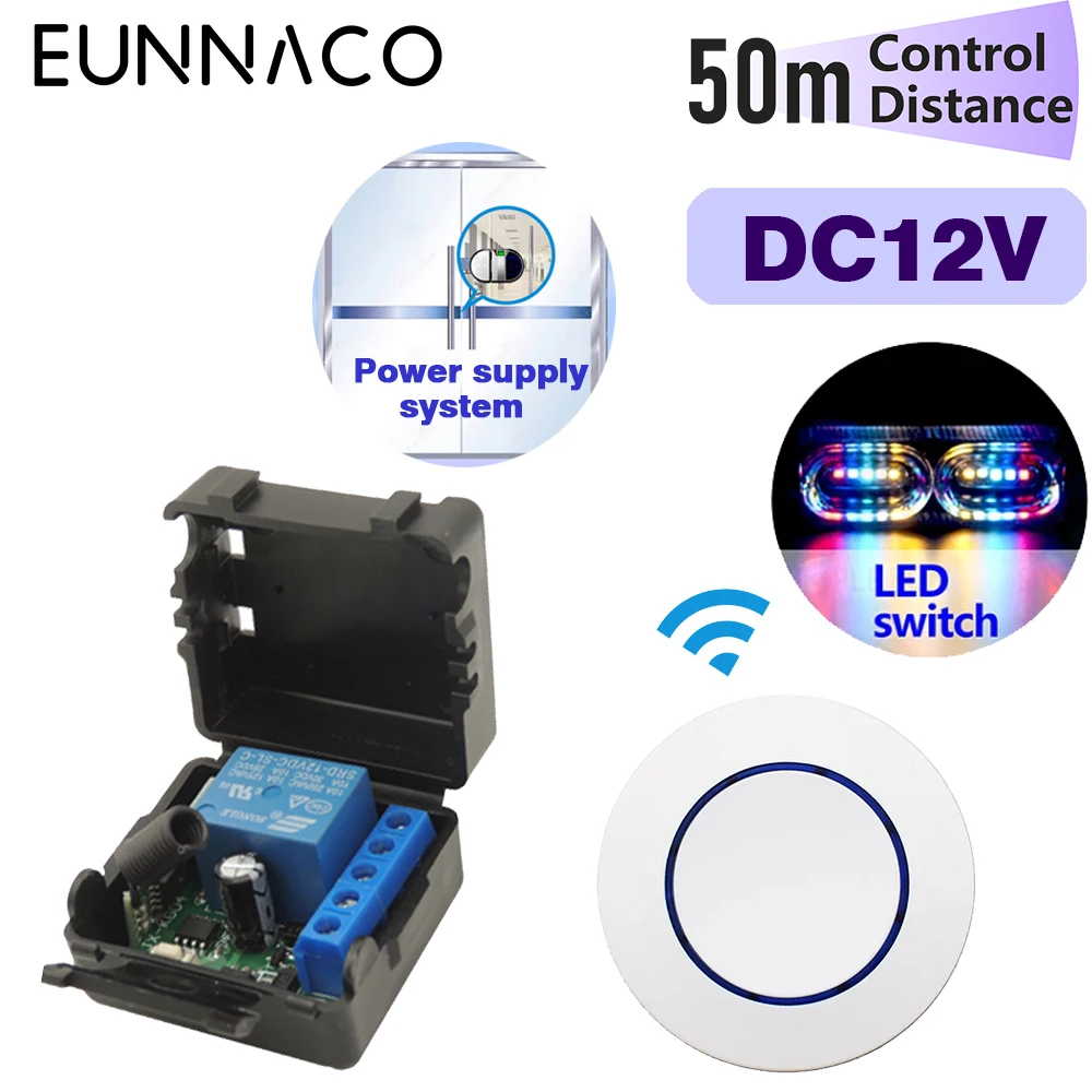 Interruttore di controllo remoto Wireless universale 433Mhz relè DC 12V 10A, Mini pulsante RF rotondo per luce/porta del Garage/serratura