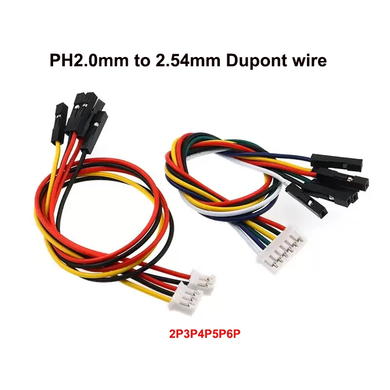20 Pieces PH2.0mm To 2.54mm Dupont Line 2 Connection Line 2P3P4P5P6P Transfer Test Terminal Extension Line 20CM26AWG