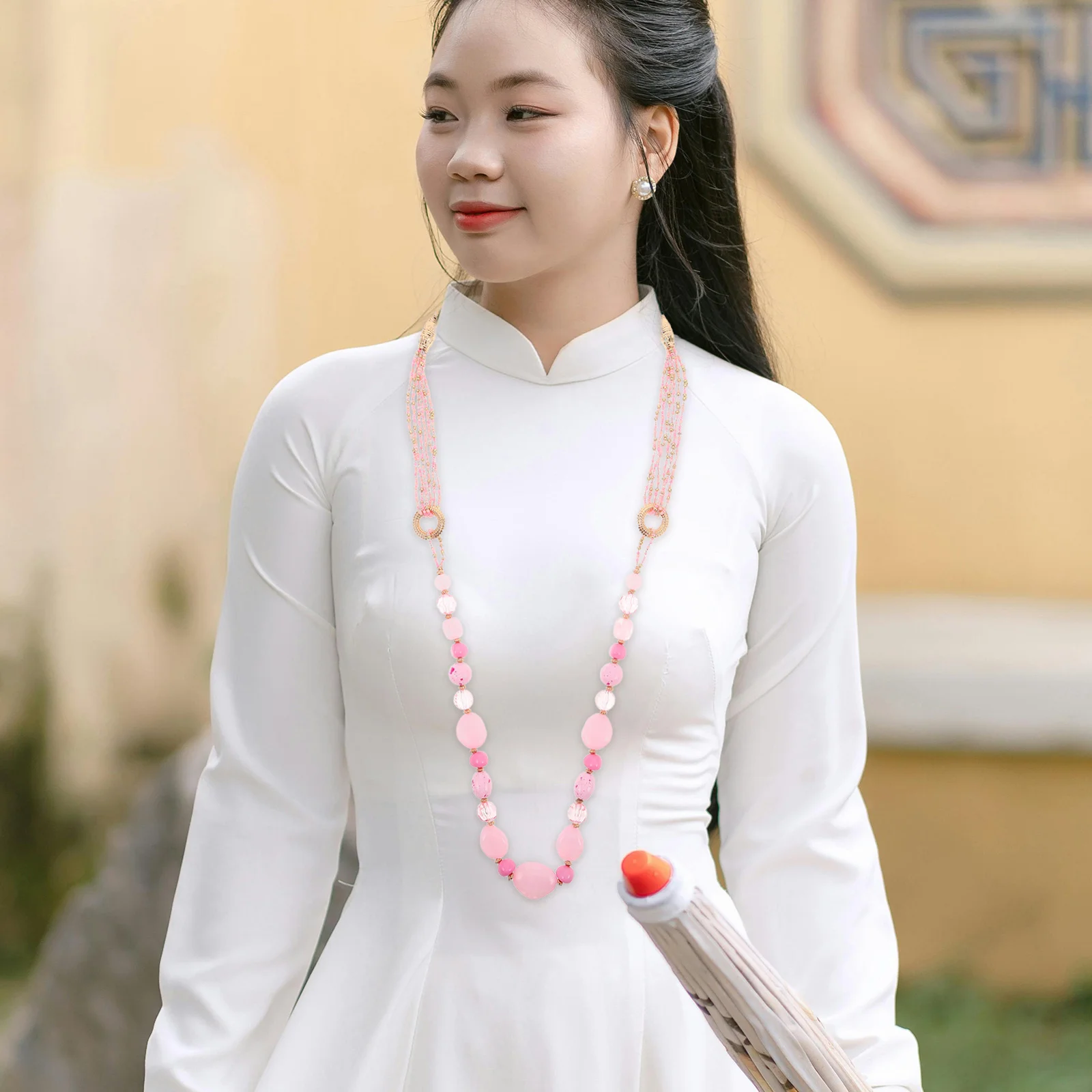 

Vintage Beaded Necklace Women Handmade Boho Retro Long Chain Jewelry Summer Beach Accessory Statement Piece Birthday Gift