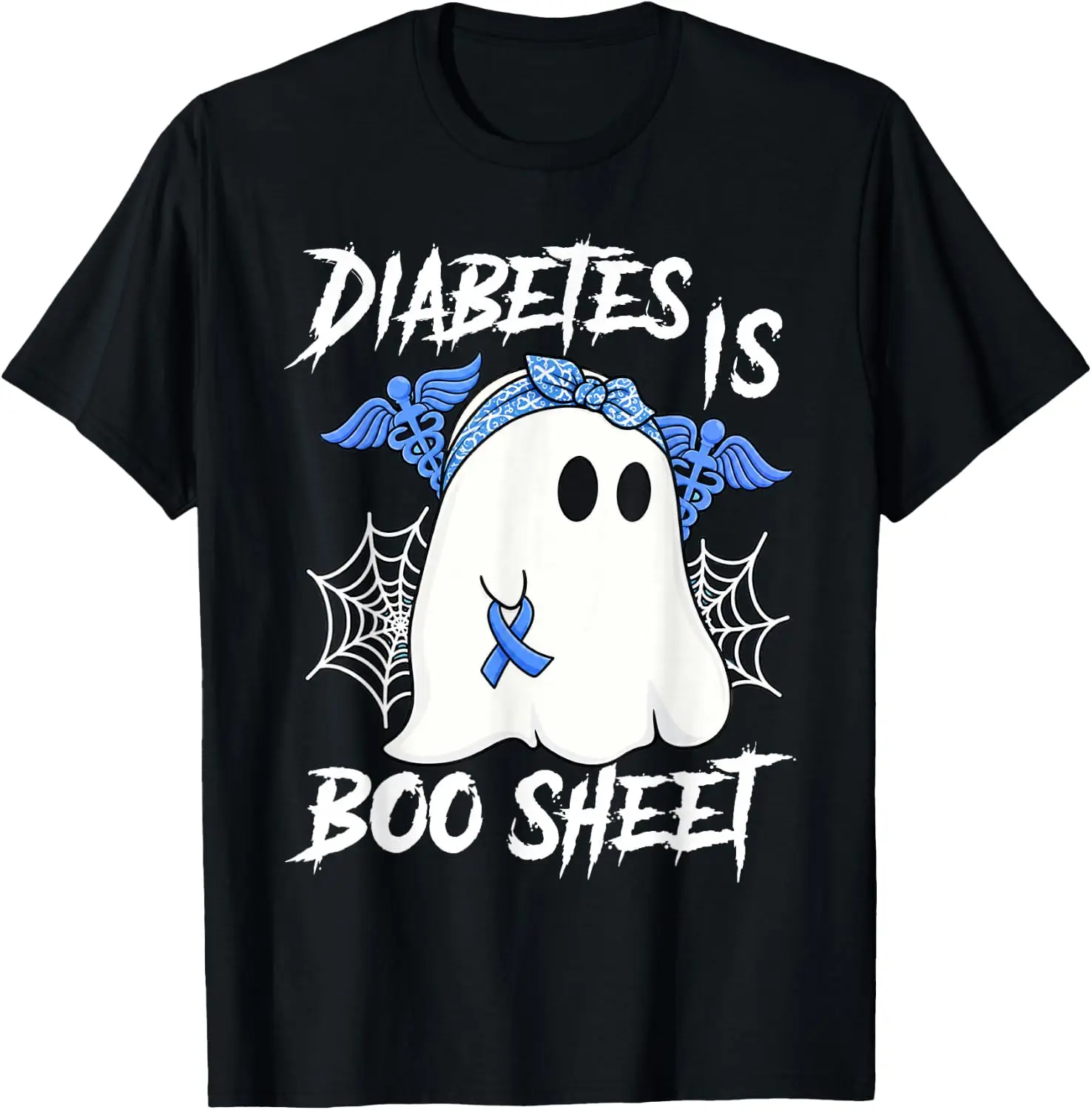 Is Boo Sheet Halloween Ghost Diabetes Awareness T-Shirt Breathable, heavyweight pure cotton short-sleeve top—stylish, plus-size, and suitable for year-round wear with a sporty, casual vibe