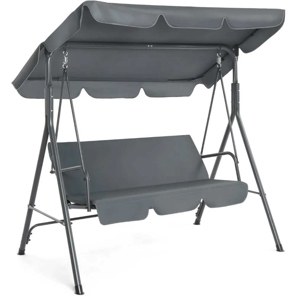 

550 LBS Outdoor Porch Swing with Canopy, Patio Porch Swing with Stand with Cushions for Yard, Pool, Lawn, Balcony (Grey)