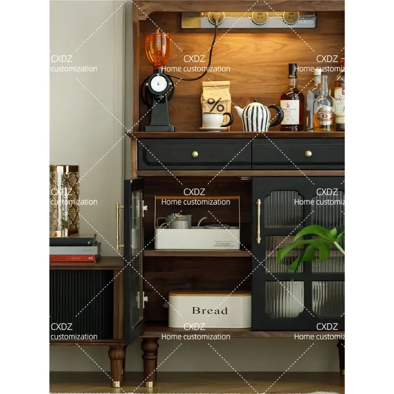 North American Black Walnut Dining Side Cabinet Integrated Wall Locker Japanese Simple Solid Wood Storage Cabinet Living Room