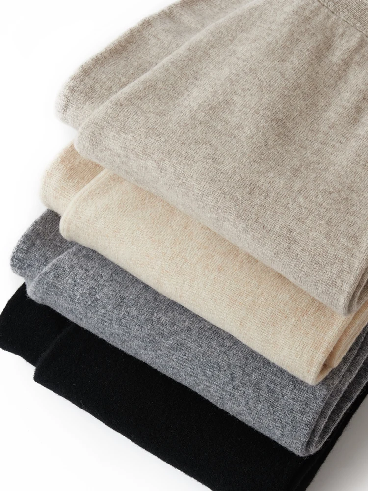 100% ميرينو الصوف محبوك بنطال ذو قصة أرجل واسعة النساء خريف شتاء 2025 موضة جديدة الصلبة الدانتيل متابعة لينة الدافئة قيعان فضفاضة غير رسمية #5