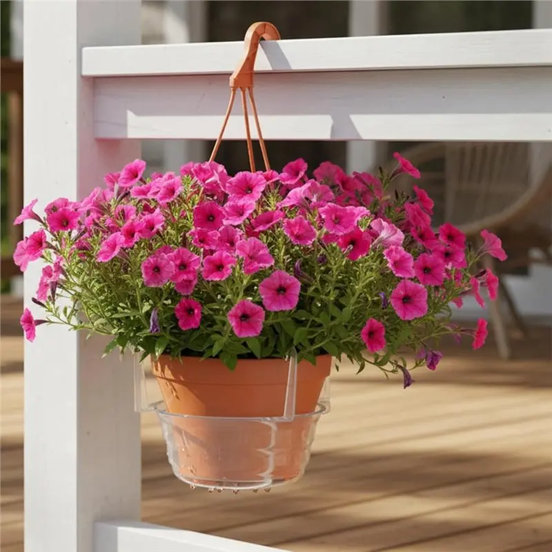 Round Hanging Plant Tray Saucer With Built-In Hooks& Water Catcher- Clear Drip Pan For Hanging Baskets For Indoor/Outdoor-[Charl